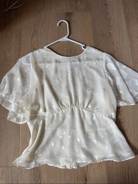 Express Cream Floral Jacquard Peplum Blouse